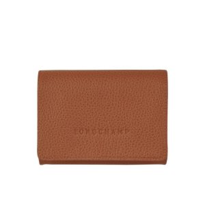 Longchamp Caramel Kozene Držiteľ Karty Hnede | 514706-QVK