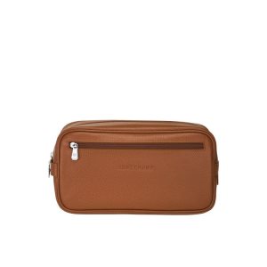 Longchamp Caramel Kozene Toaletné Tašky Hnede | 892734-YMR