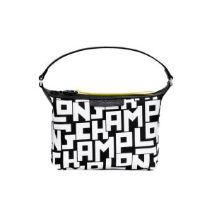 Longchamp Clutch Platene Pouches Čierne Biele | 361598-WBR