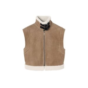 Longchamp Kratke Bez Rukavov Vest Kozene Kabáty Béžové | 873564-TOA