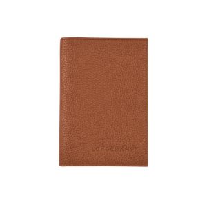 Longchamp Passport Cover Caramel Kozene Pouches Hnede | 127590-FOT