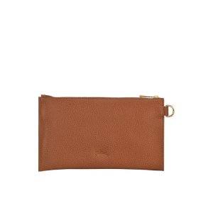 Longchamp Pouch Caramel Kozene Pouches Hnede | 198347-GAJ