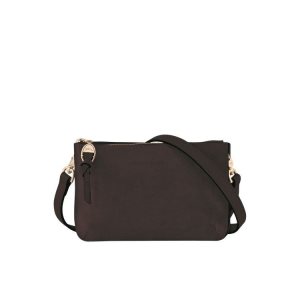 Longchamp Pouch Ebony Kozene Peňaženka Na Zips Káva | 764905-KQI