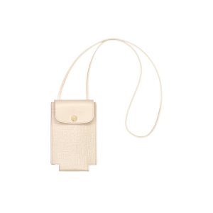 Longchamp With Cipkovane Ecru Kozene Puzdro na Mobil Béžové | 490367-LPF