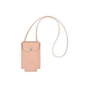 Longchamp With Cipkovane Flowers Kozene Puzdro na Mobil Svetlo Ruzove | 973654-GWQ