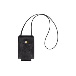 Longchamp With Cipkovane Kozene Puzdro na Mobil Čierne | 387096-MOK