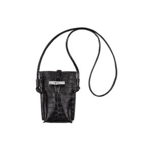 Longchamp With Cipkovane Kozene Puzdro na Mobil Čierne | 952487-YLA